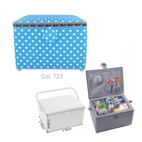 Boite à couture rectangulaire taille moyenne - Pois Turquoise