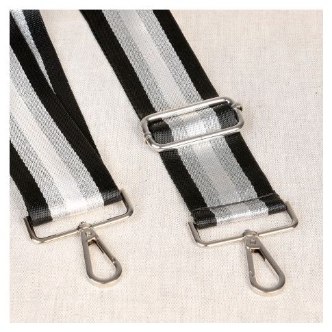 Sangle pour sac 50 mm Noir et argent - Avec mousquetons