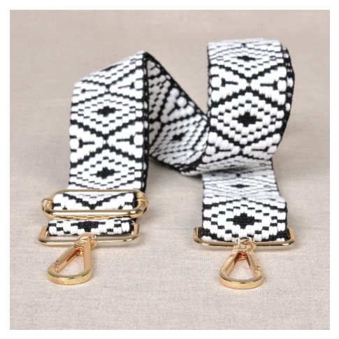 Sangle pour sac 40 mm Noir et blanc - Avec mousquetons