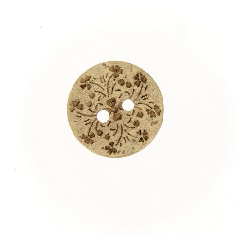 Bouton coco gravé petites fleurs - 18 mm