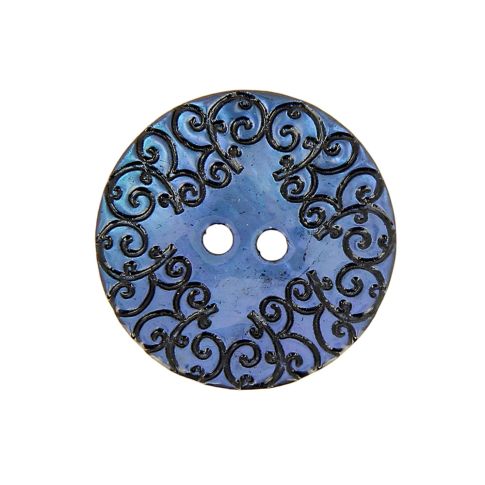 Bouton nacré  gravé 27 mm - Bleu