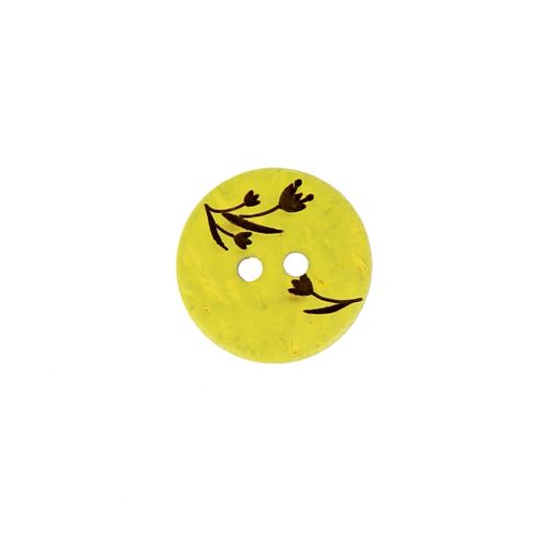 Bouton bois fleur gravé 12 mm - Jaune