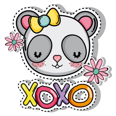 Sticker textile thermo-adhésif  7x7 cm - Panda XOXO 