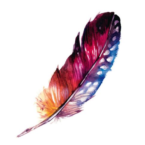 Sticker textile thermo-adhésif  7x7 cm - Plume multicolor 