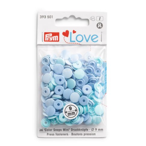 Boutons pression Prym Colors Snaps Mini Love 9mm Bleu - Sachet 36