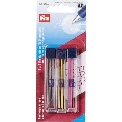 Mines de rechange pour stylot Prym 3 couleurs -  9 mm