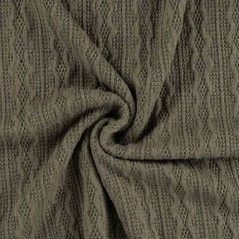 Tissu Upcycling Coupon de 170 cm Maille torsadée extensible Vert kaki