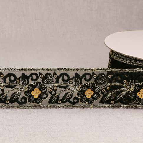 Galon brodé Paillettes 45 mm Noir x1m