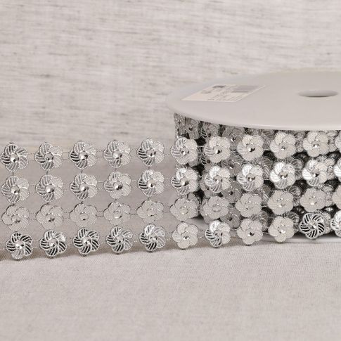 Galon Fleurs paillettes 55 mm 4 rangs Argent x1m