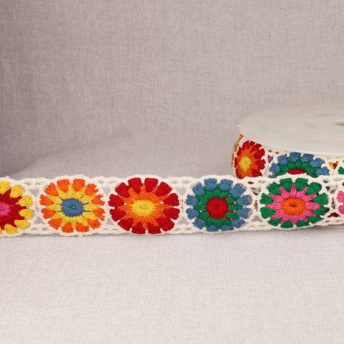 Galon Coton crochet rosace 42 mm Blanc x1m