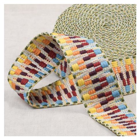 Sangle Ethnique 38 mm -  Multicolore sur fond beige