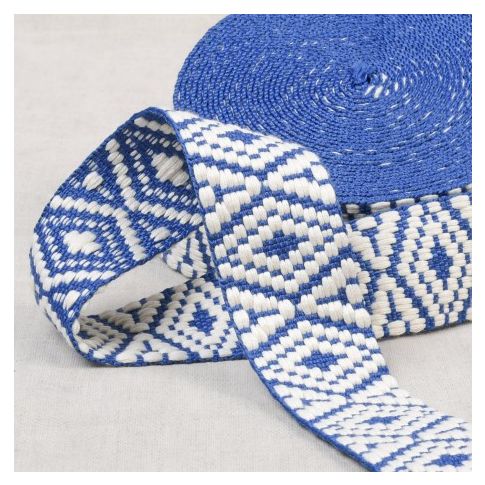Sangle Ethnique 38 mm -  Bleu et blanc