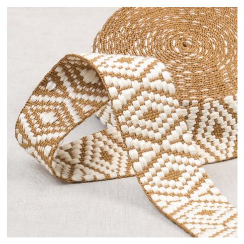 Sangle Ethnique 38 mm -  Camel et blanc