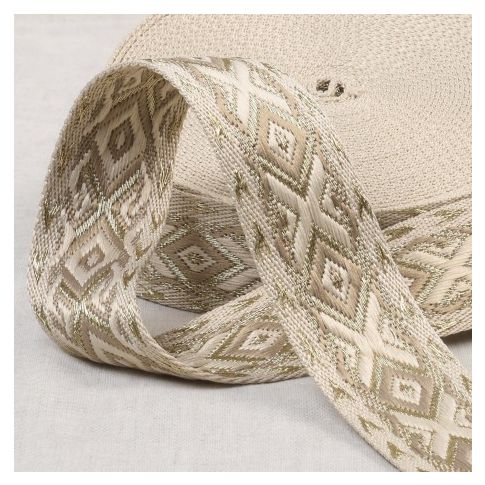 Sangle Ethnique 38 mm -  Beige et or