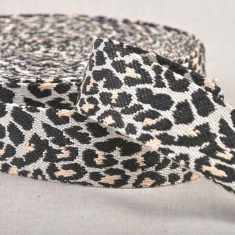 Sangle Polyester aspect Coton 38 mm Léopard noir et blanc