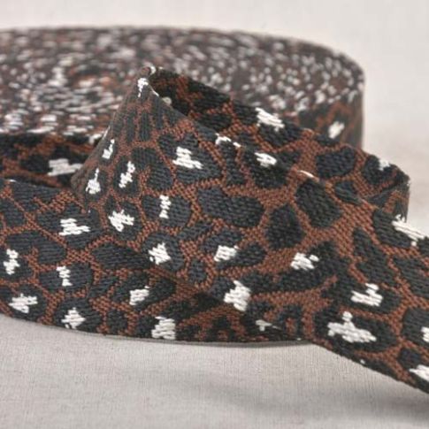 Sangle Polyester aspect Coton 38 mm Léopard Marron café