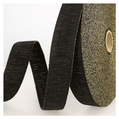 Sangle Coton 30 mm Lurex uni Noir et Or x1m