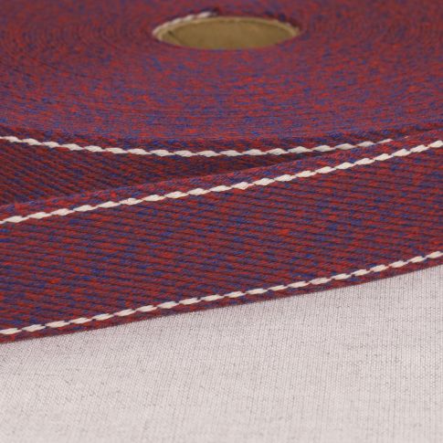 Sangle chinée point sellier 30 mm Prune et bleu x1m