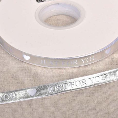 Ruban imprimé Just for You 10 mm Argent x1m