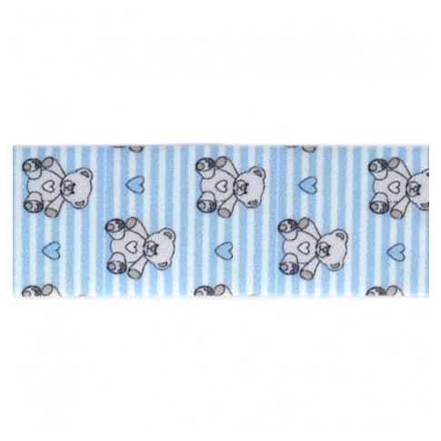 Biais replié 25 mm Oursons et coeurs sur fond rayé Bleu x1m