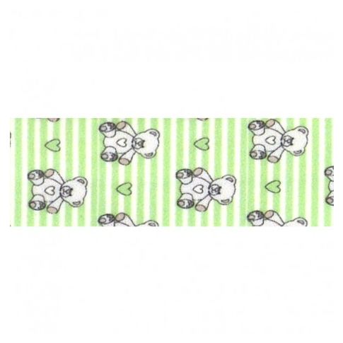 Biais replié 25 mm Oursons et coeurs sur fond rayé Vert x1m