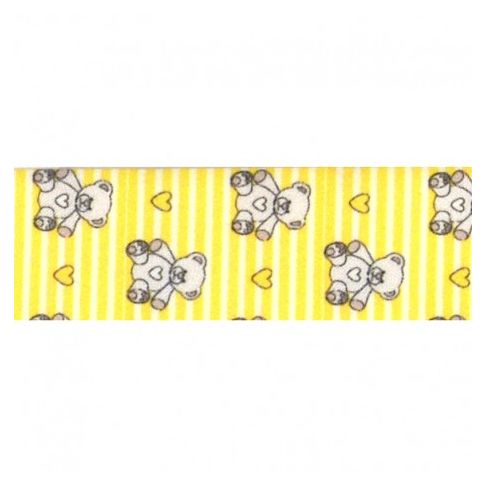 Biais replié 25 mm Oursons et coeurs sur fond rayé Jaune x1m