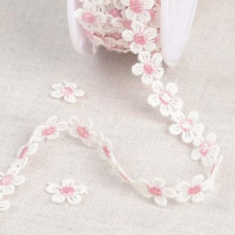 Guipure Marguerite Blanc et rose x1m