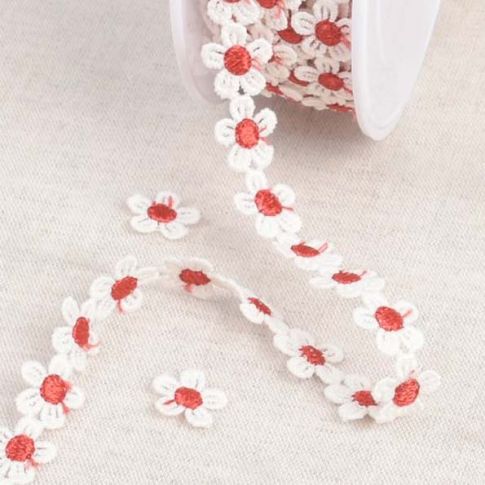 Guipure Marguerite Blanc et rouge x1m