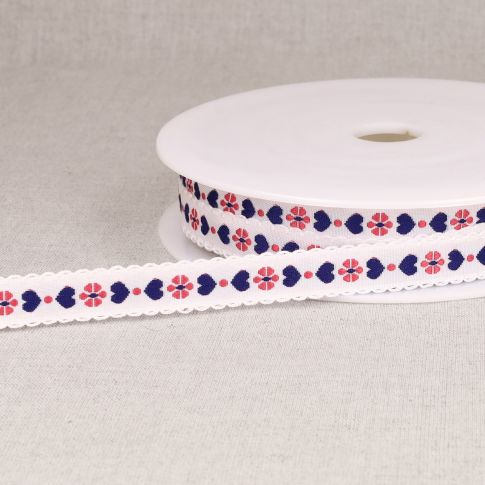 Ruban imprimé 15 mm coeurs sur fond Blanc x1m