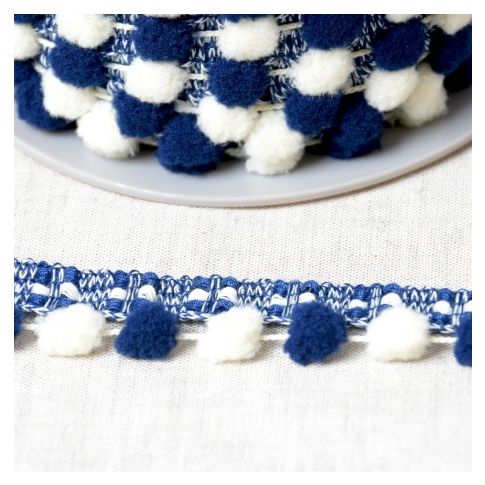 Galon Pompons Bicolore Bleu marine et blanc