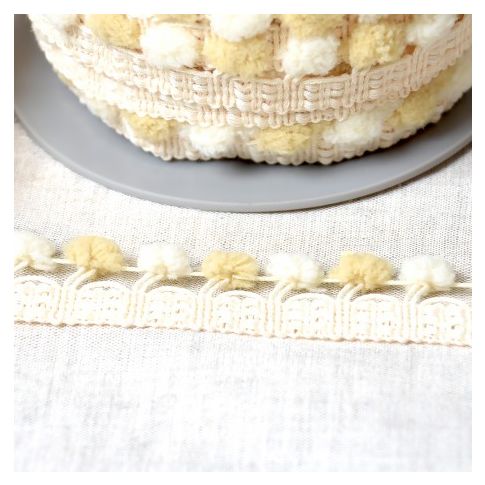 Galon Pompons Bicolore Beige et écru