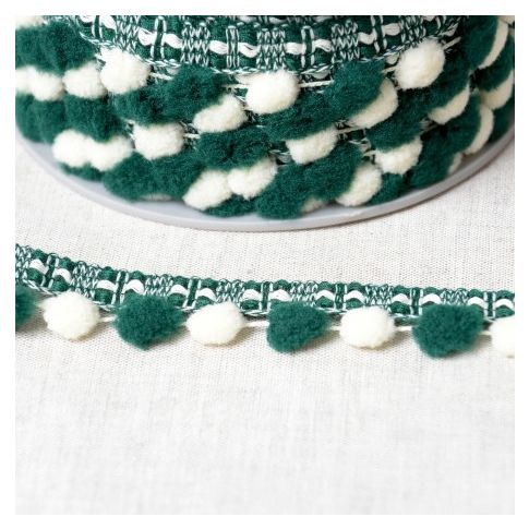 Galon Pompons Bicolore Vert et écru