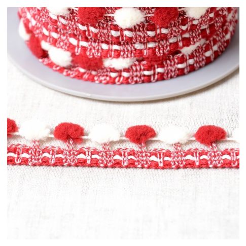 Galon Pompons Bicolore Rouge et écru