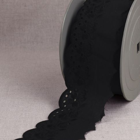Ruban Broderie anglaise Fleuris Noir x1m