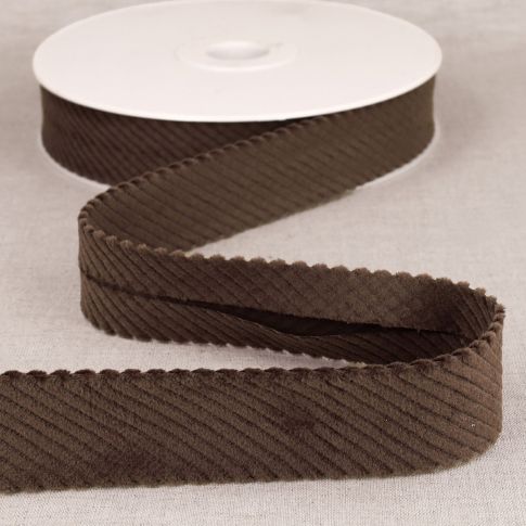 Biais velours grosses cotes Marron chocolat - 30 mm
