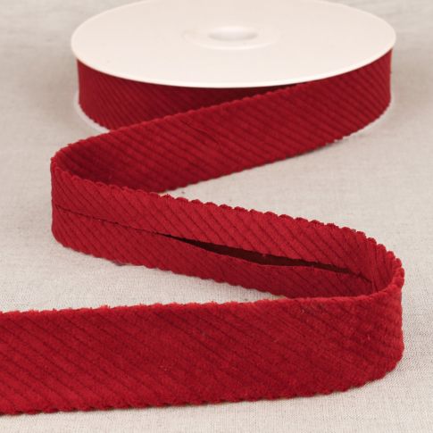 Biais velours grosses cotes Rouge - 30 mm