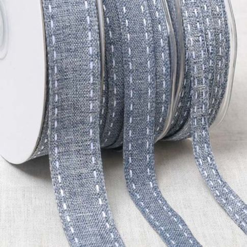 Galon point sellier 15 mm Bleu chiné