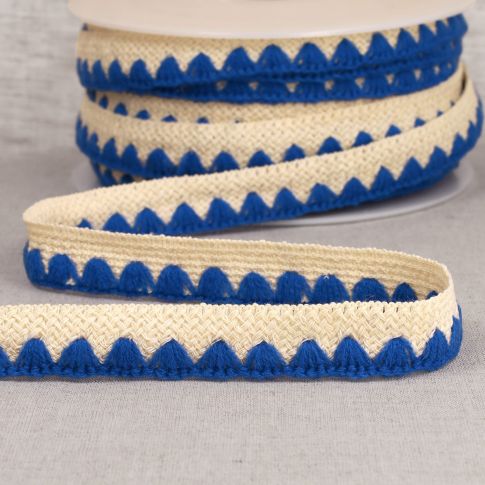 Tresse pré pliée zig zag Bleu roi x1m