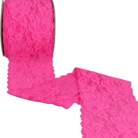 Dentelle élastique roses Fuschia - 100 mm