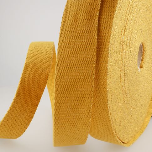 Sangle Polyester Lurex aspect Coton 30 mm Ocre x1m