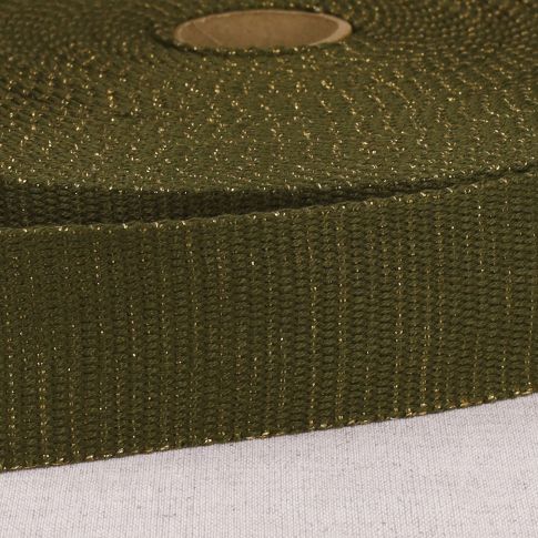 Sangle Polyester Lurex aspect Coton 40 mm Vert kaki x1m