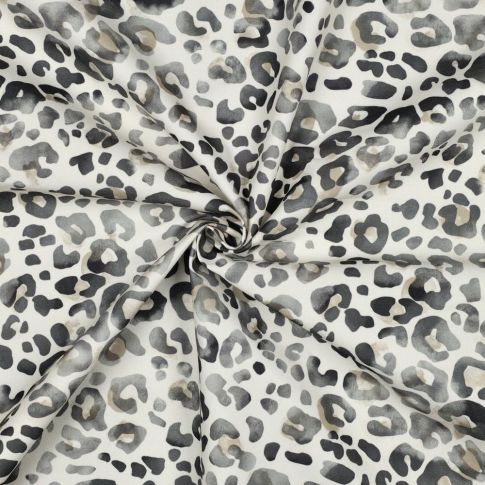 Tissu Déperlant impression digital léopard brumeux sur fond Blanc cassé