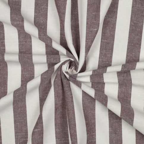 Tissu Coton Fil teint Suzy rayures Aubergine sur fond Blanc