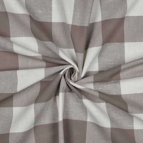 Tissu Coton Fil teint Suzy carreaux Beige sur fond Blanc