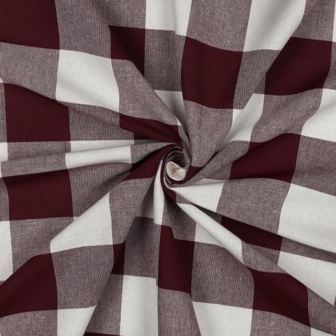 Tissu Coton Fil teint Suzy carreaux et rayures Aubergine sur fond Blanc