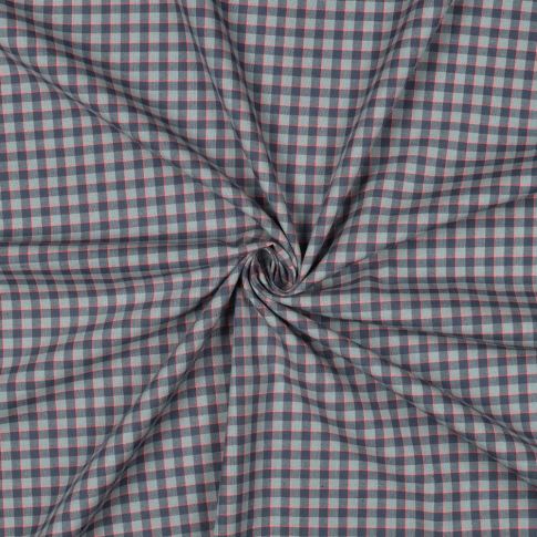 Tissu Voile de Coton fil teint Carreaux Rosyka sur fond Gris