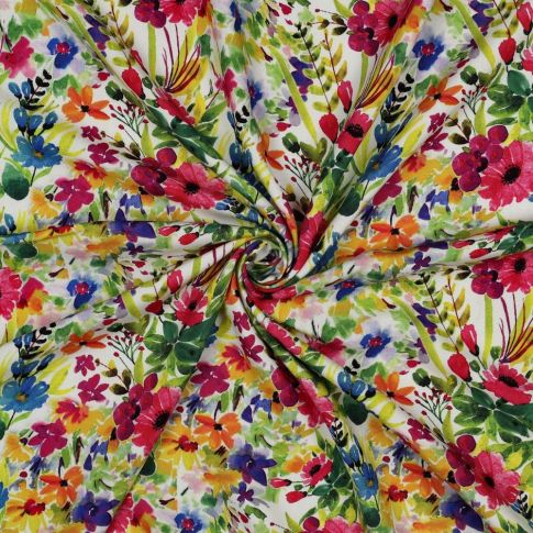 Tissu Viscose imprimé digital Alix fleurs sauvages sur fond Blanc cassé