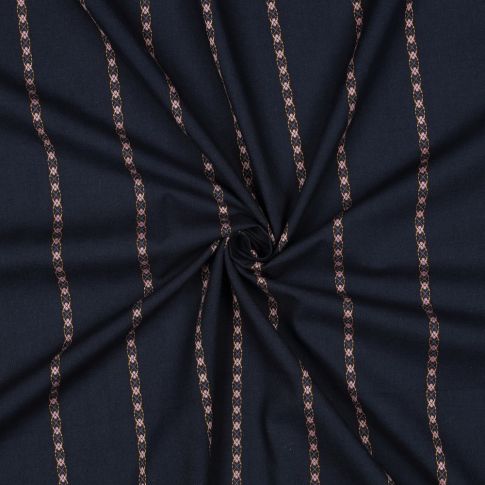 Tissu Voile de Coton Jacquard Olivia fines rayures brodées sur fond Bleu marine