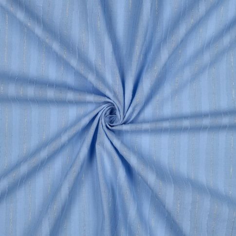 Tissu Voile de Coton Nina rayures lurex sur fond Bleu clair