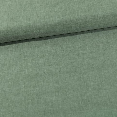 Coupon Tissu Chambray Coton uni Vert Olive - Coupon de 80 cm